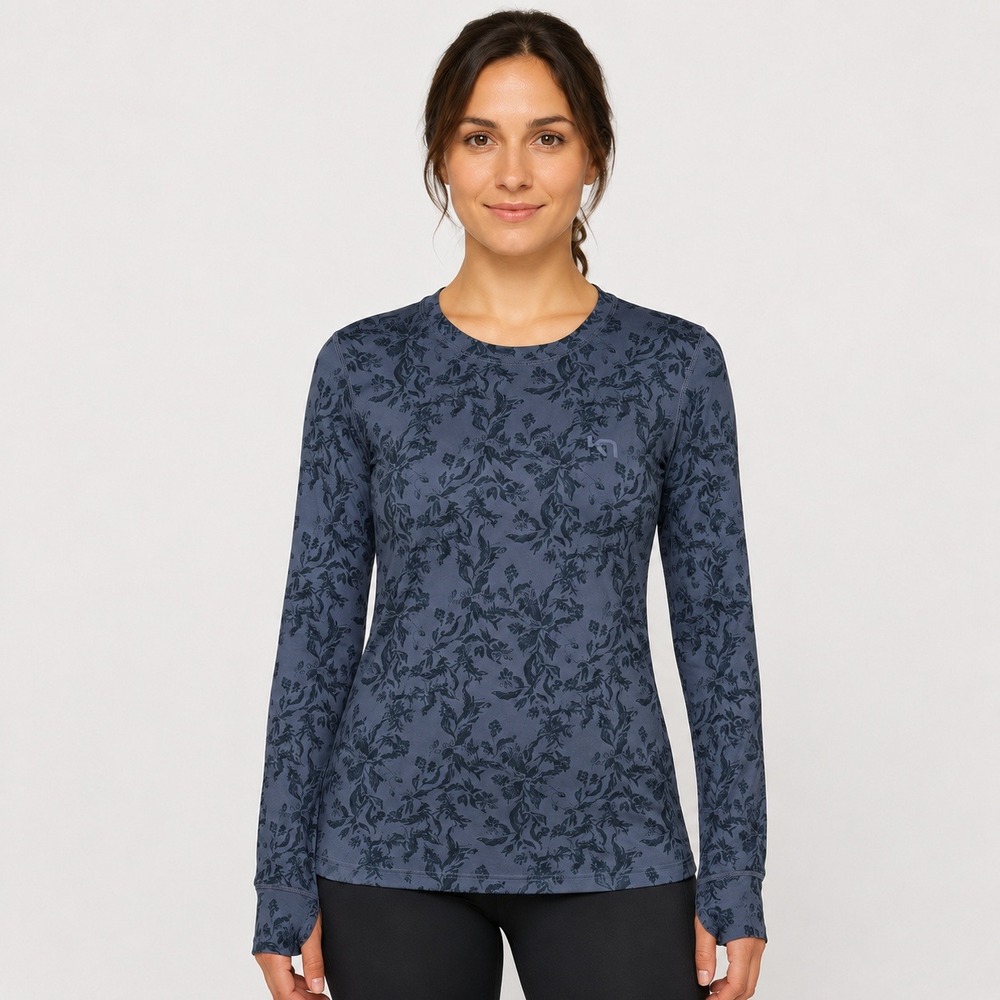 Kari Traa Fryd LS Moon Women's M Blue Floral Baselayer Top NWT